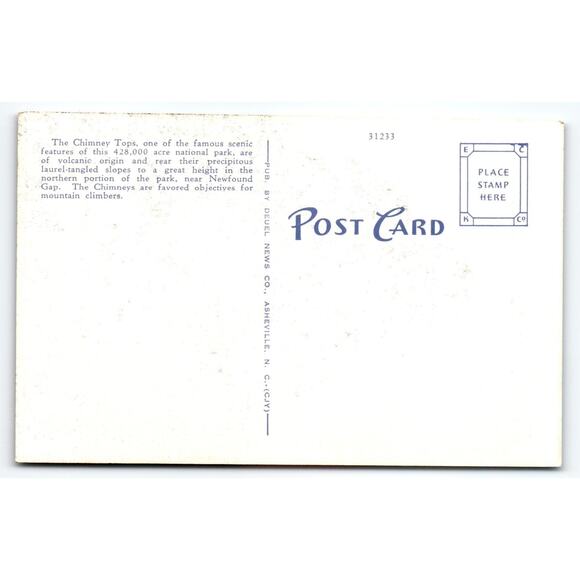 Vintage Linen Postcard Chimney Tops Great Smoky Mountains National Park - Picture 2 of 2